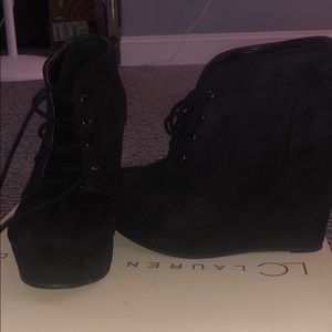 Black bootie wedges